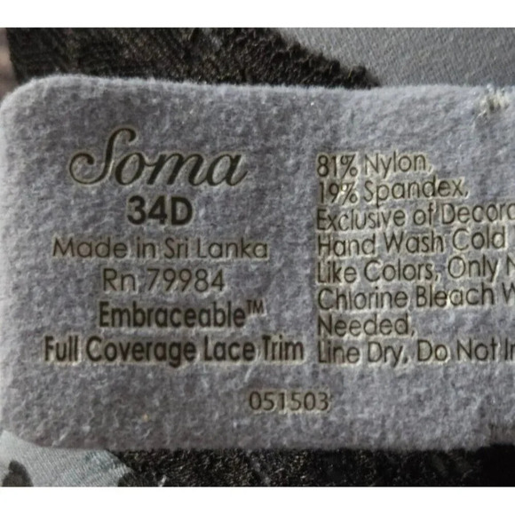 Soma Bra multicolor Polka dot Underwire Embraceable Full Coverage Lace Trim 34D - Picture 5 of 5